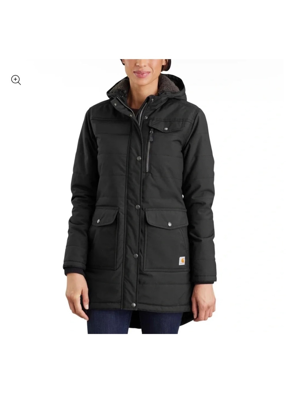 Carhartt Black Quilted Hooded Parka with Front Flap Pockets L